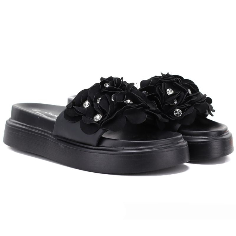 Women's floral platform flip-flops black D&A by S.Barski MR61-9015 D&A