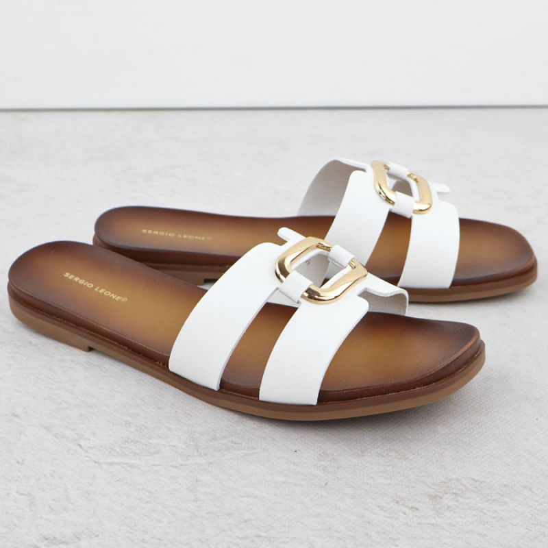 Women's slippers with decoration, white, Sergio Leone SK077H Footwear Your Sports Performance