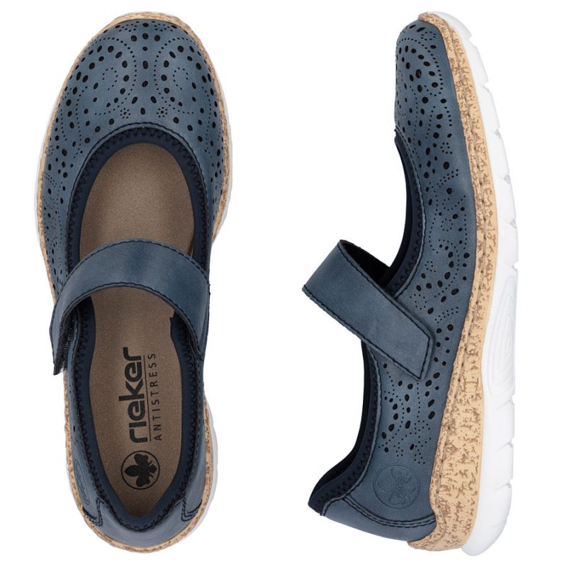 Rieker N4299-14 women's comfortable velcro shoes, openwork, blue To be categorized Your Sports Performance