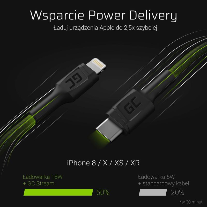 GREEN CELL CABLE KABGC07 GC POWER STREAM USB-C - LIGHTNING 100CM (MFI CERTIFIED) Kable i adaptery/Kable USB Your Sports Performance