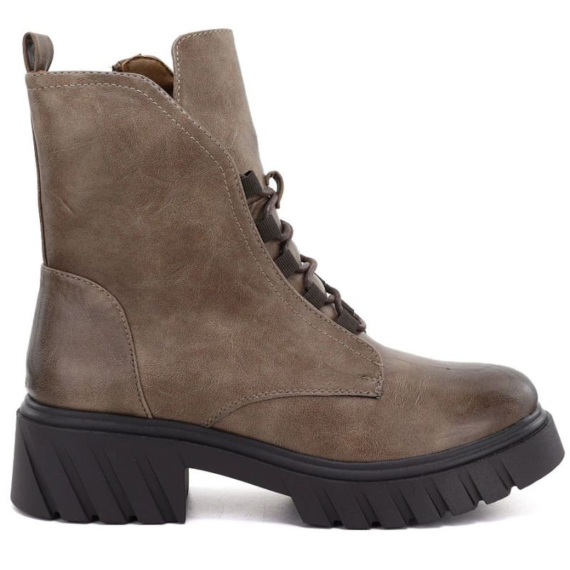 Beige women’s ankle boots with block heel and platform Jezzi MR2502-9