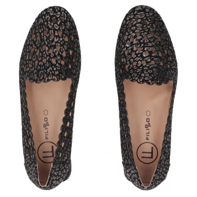 Women's leather openwork shoes, black Filippo DP7710 Filippo