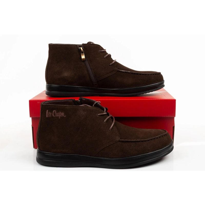 Lee Cooper men's elegant brown leather ankle boots with zipper