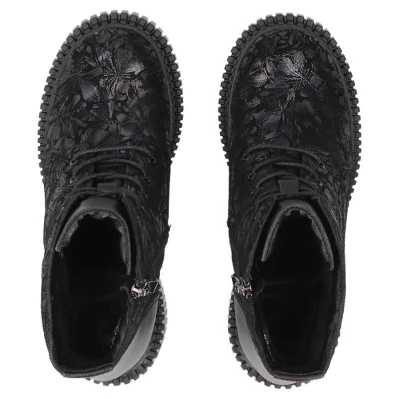 Women's leather ankle boots with a floral pattern, black Filippo DBT8072/26