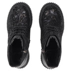 Women's leather ankle boots with a floral pattern, black Filippo DBT8072/26