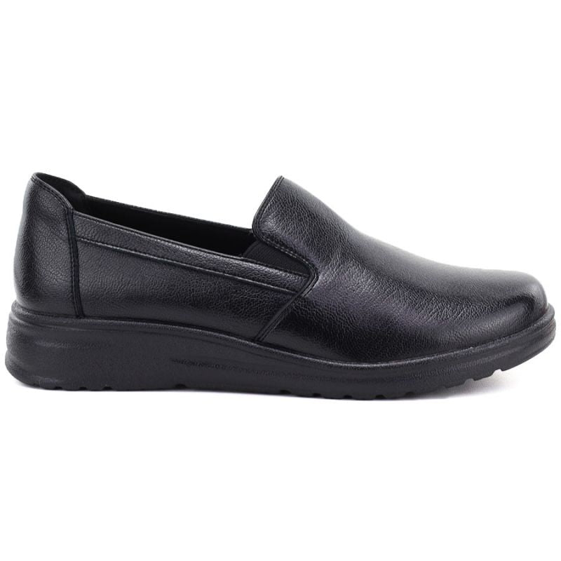 Women's leather slip-on wedge shoes, black, Potocki JE19505