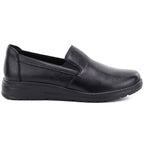 Women's leather slip-on wedge shoes, black, Potocki JE19505