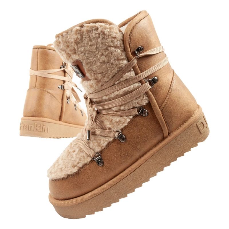 D.Franklin women's winter snow boots, fashionable fur lining, brown beige D.Franklin