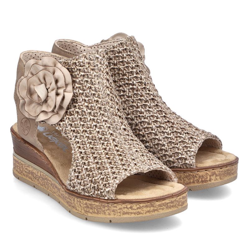 Women's comfortable wedge platform sandals, beige, Rieker 63791-60 Rieker