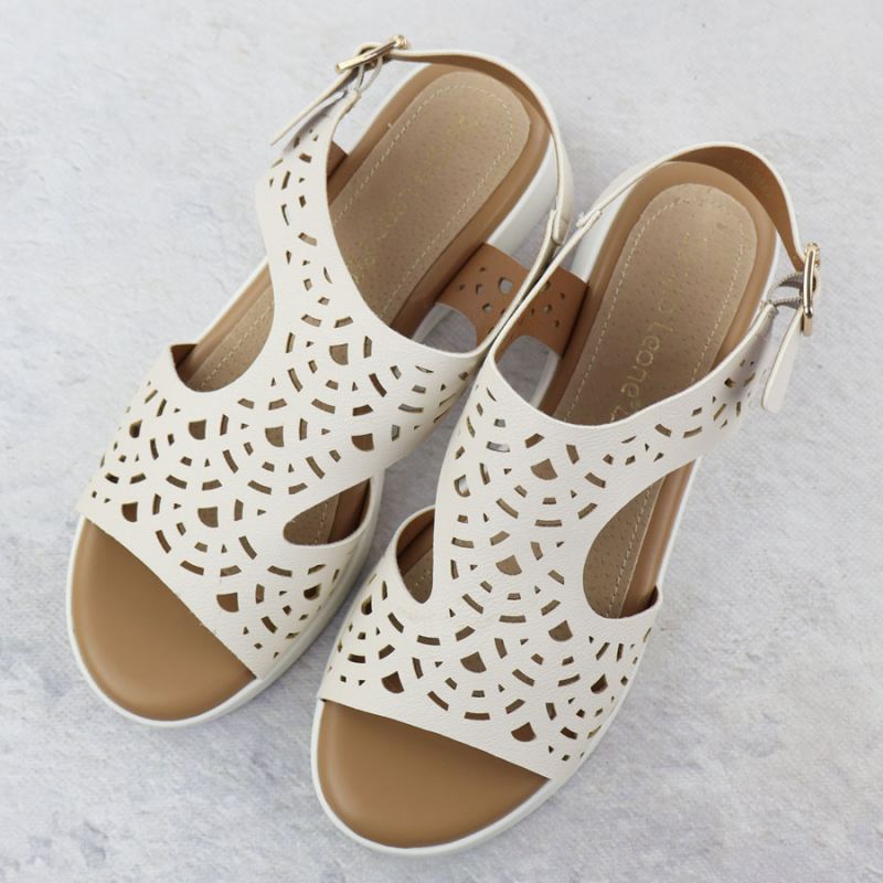Women's cream openwork elevated sandals Sergio Leone SK-850 Footwear Your Sports Performance