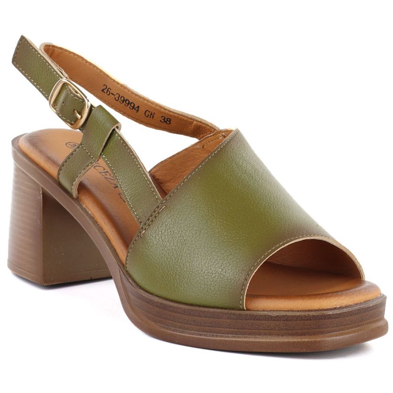 Women's green leather high-heeled sandals Vinceza 26-39994 Vinceza