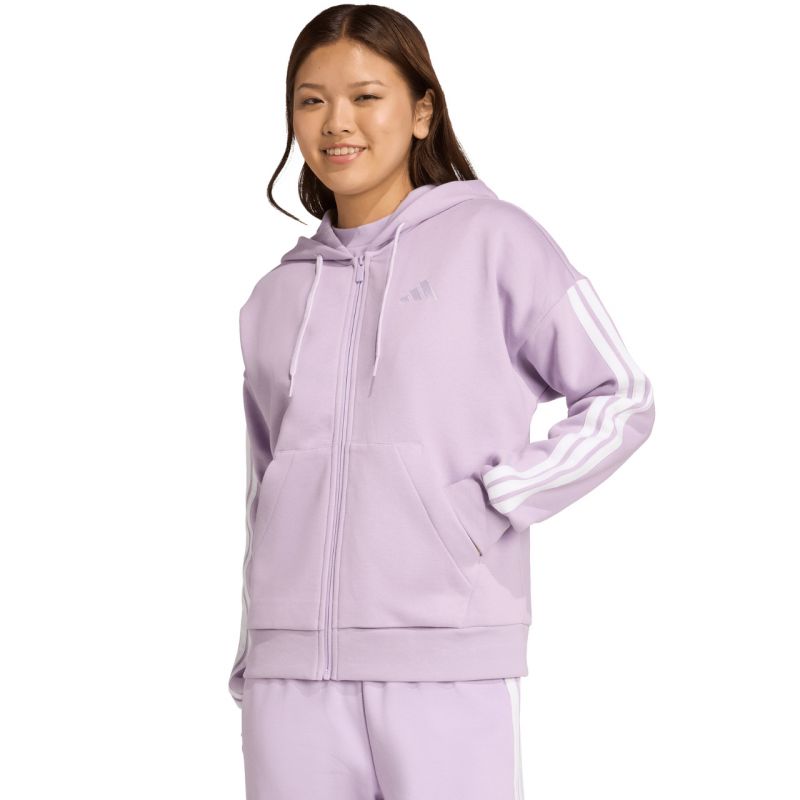 Women's adidas Essentials 3-Stripes Full-Zip Fleece Hoodie Purple JY3080 In preparation Adidas