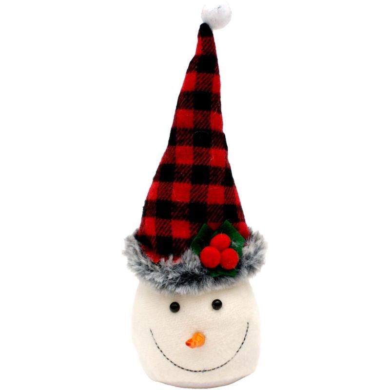 DECORATIVE SNOWMAN 20CM WITH A RED AND BLACK CHECKERED HAT Clothing Your Sports Performance