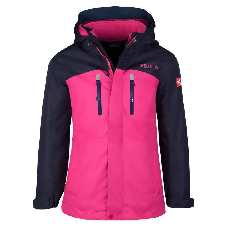 TrollKids Girls Bryggen 3in1 Jacket with lining, navy/magenta, waterproof, pink (419-114) In preparation Your Sports Performance