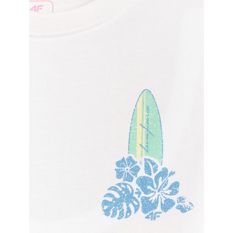 Girls' loose T-shirt with print 4F 4FJRSS26TTSHF3980-11S