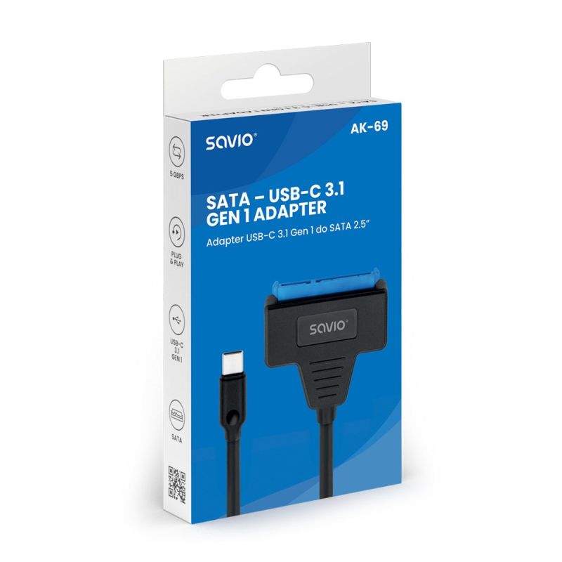 SAVIO ADAPTER USB-C 3.1 GEN 1 (M) - SATA (F) FOR 2.5" DRIVES AK-69 Kable i adaptery/Adaptery, przejściówki Your Sports Performance