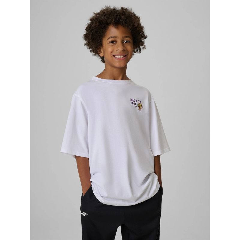 Boys' loose-fit printed T-shirt 4F 4FJRAW26TTSHM4527-10S