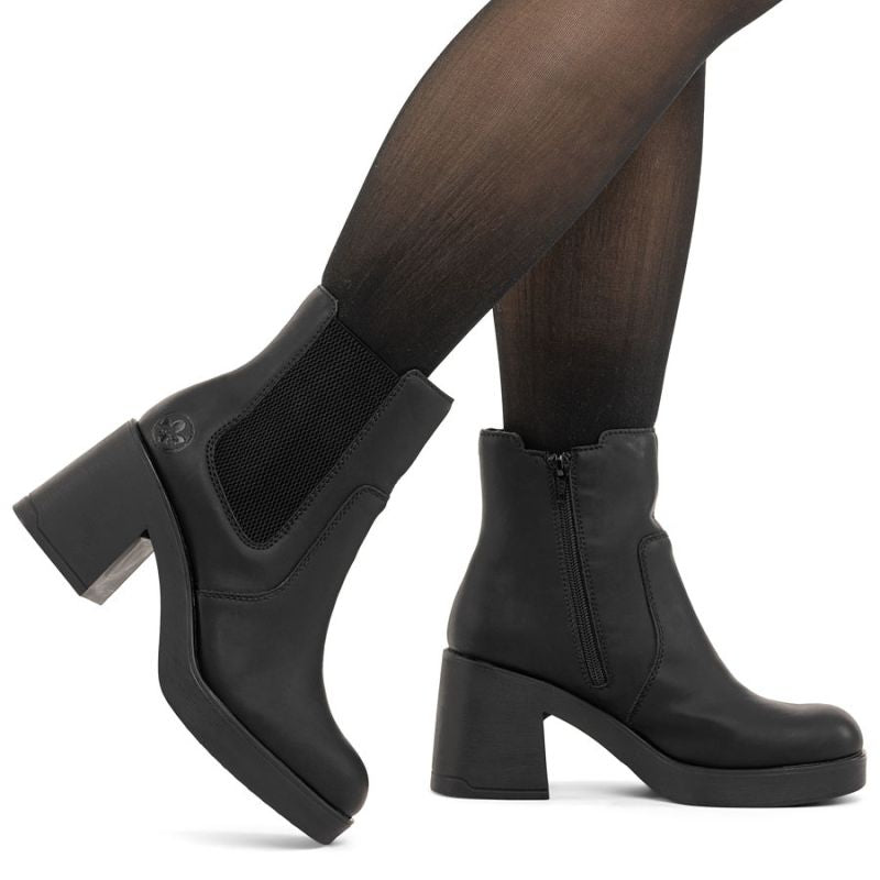 Women's Chelsea boots with a block heel, insulated, black, Rieker 58081-00