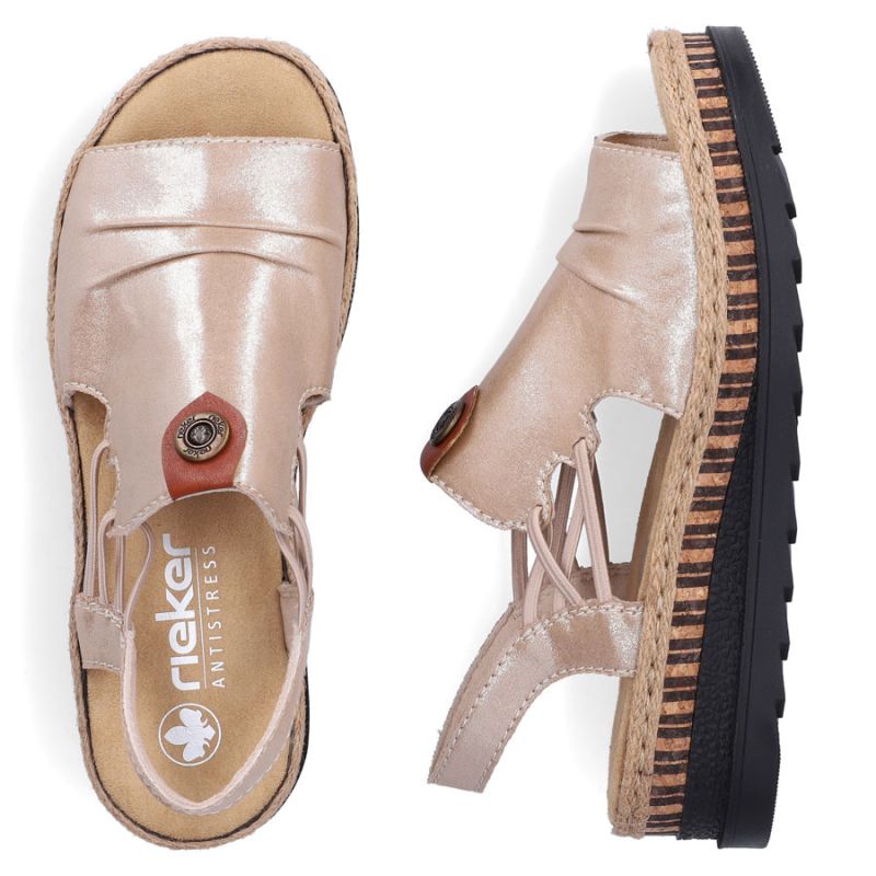 Rieker V7972-60 women's gold wedge sandals Rieker