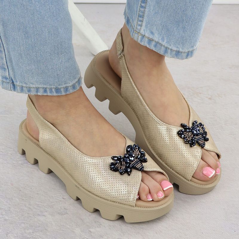 Women's perforated metallic gold platform sandals Potocki SZ12610 Footwear Your Sports Performance