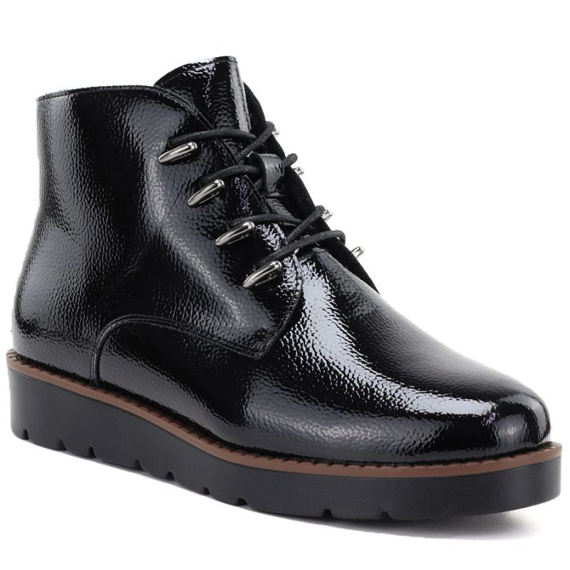 Women's black patent leather wedge ankle boots Potocki Z25-JE19360