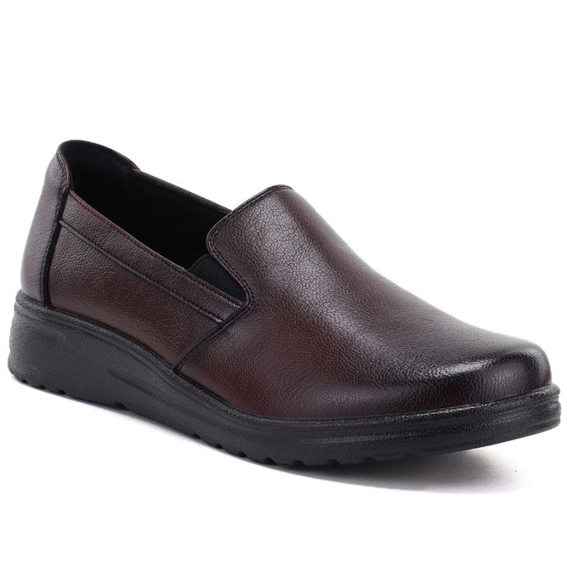 Women's leather wedge slip-on shoes, burgundy, Potocki JE19505