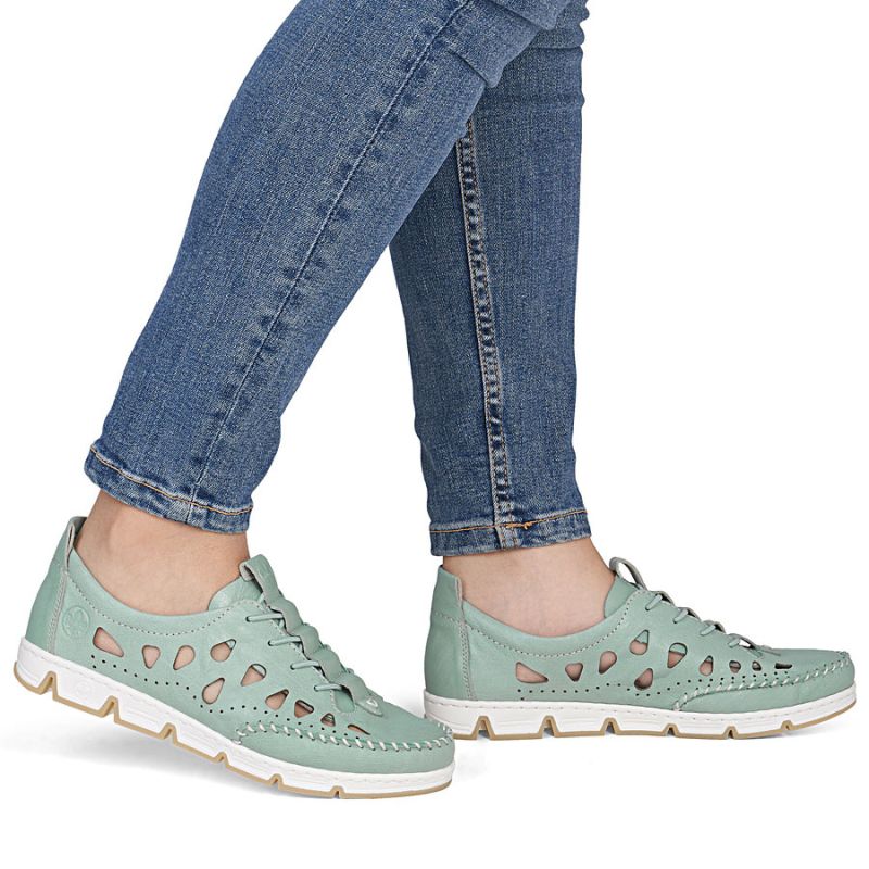 Women's leather openwork shoes green Rieker 49956-52 Rieker