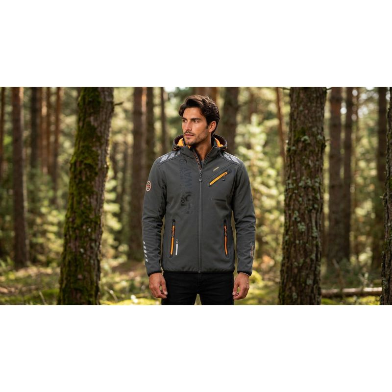 Men’s Softshell Jacket Geographical Norway ROYAUTE DGREY-ORANGE GTX MEN 068 (WW4643H/GN-DARK GREY / ORANGE)