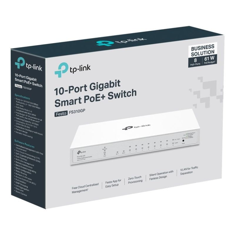 TP-Link FESTA FS310GP Network Links Managed L2/L2+ Gigabit Ethernet (10/100/1000) PoE Support 1U White Komunikacja i łączność/Switch-e Your Sports Performance
