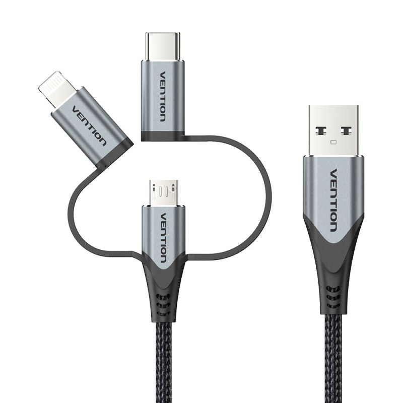 Vention USB-A 3in1 Micro-B USB-C Lightning Cable 1m Gray In preparation Your Sports Performance