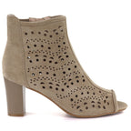 Women's openwork suede high-heeled ankle boots in beige Jezzi ASA283-8 To be categorized Your Sports Performance