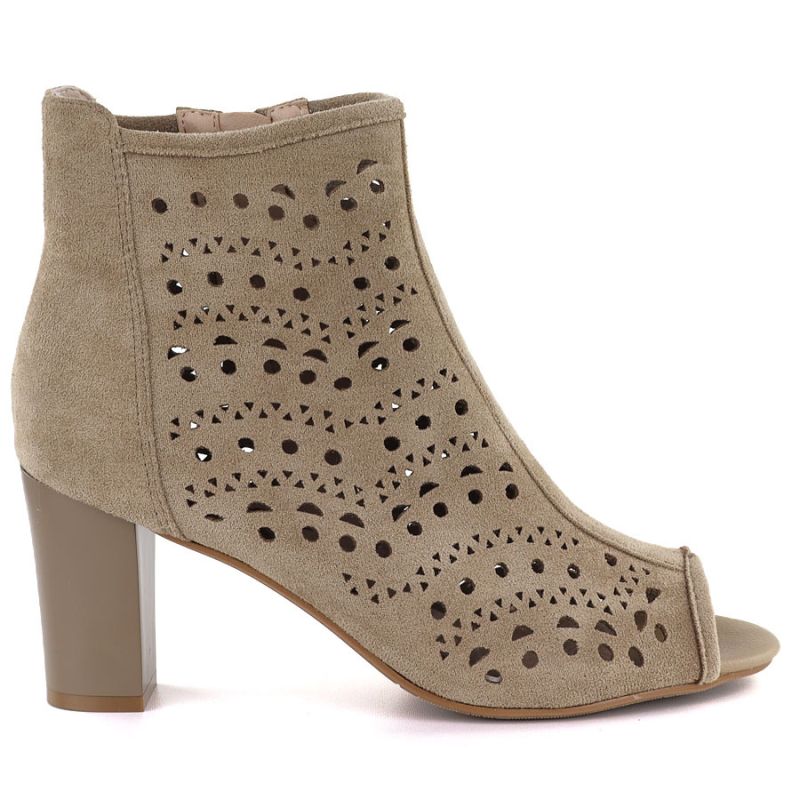 Women's openwork suede high-heeled ankle boots in beige Jezzi ASA283-8 To be categorized Your Sports Performance