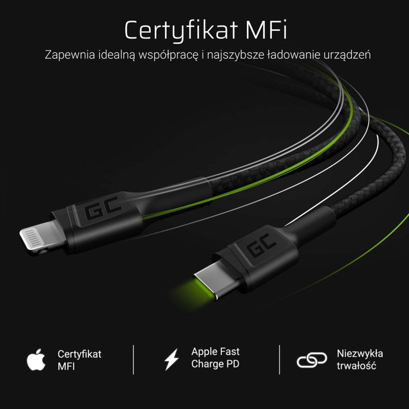 GREEN CELL CABLE KABGC07 GC POWER STREAM USB-C - LIGHTNING 100CM (MFI CERTIFIED) Kable i adaptery/Kable USB Your Sports Performance