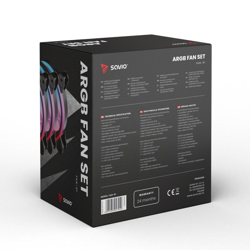 SAVIO SET OF 4 ARGB FANS 120 MM WITH CONTROLLER AND REMOTE CONTROL FAN-01 Chłodzenie/Chłodzenie - wentylatory Your Sports Performance