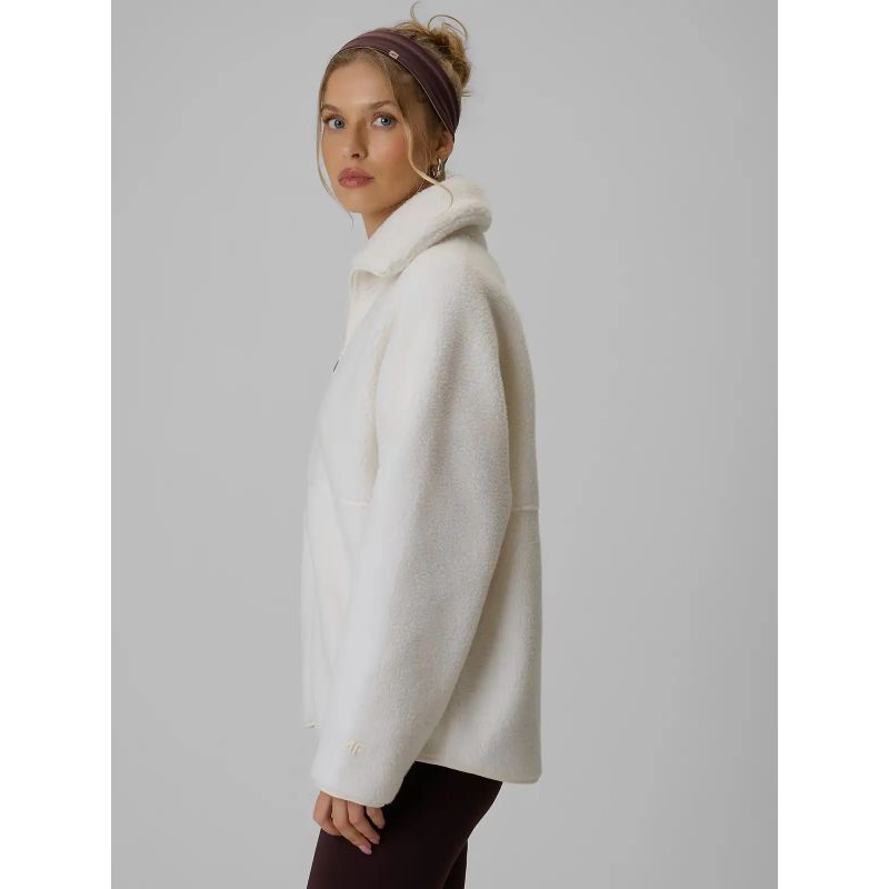 Women's loose sherpa fleece with stand-up collar 4F 4FWAW26TFLEF463-11S