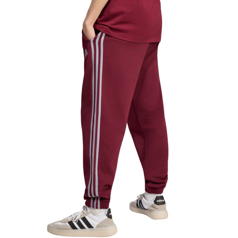 Men's adidas Essentials 3-Stripes Fleece Tapered Cuffed Pants Burgundy KY4134