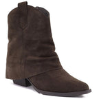 Women’s leather cowboy ankle boots with turned-down shaft, chocolate brown, Vinceza 31715