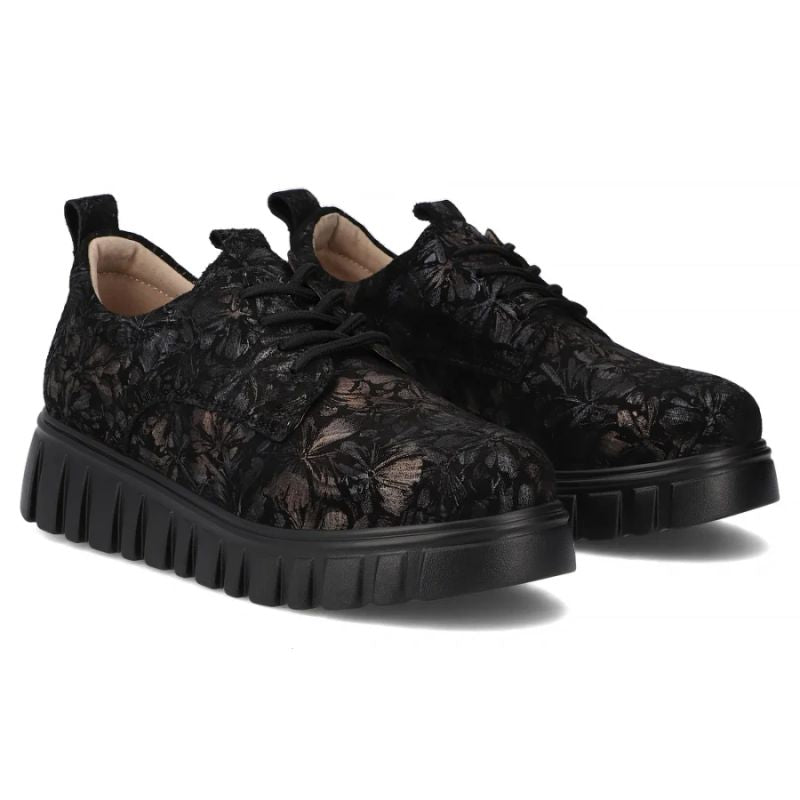 Filippo Black Floral Leather Platform Shoes DP6846 Filippo
