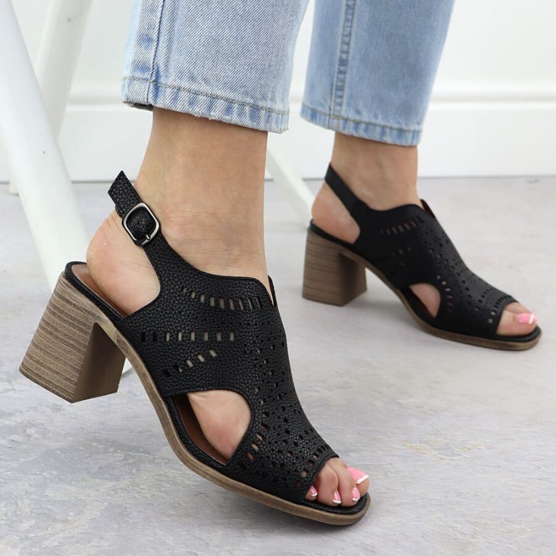Women's openwork high-heeled sandals, black, Jezzi 24125 Footwear Your Sports Performance