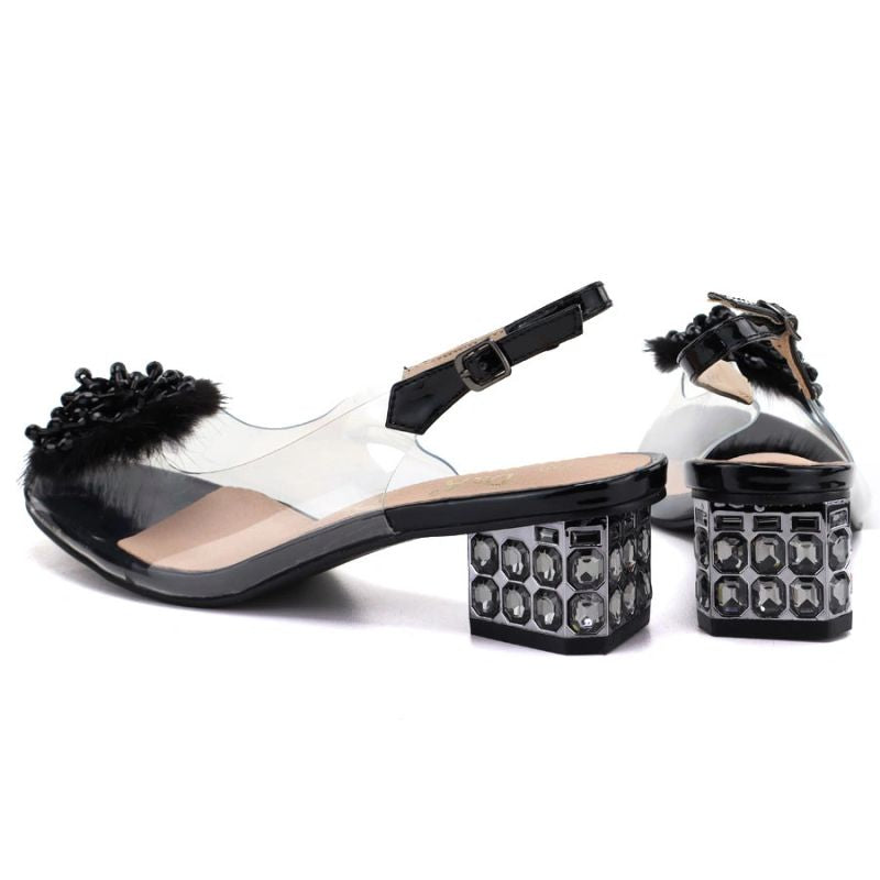 Black transparent sandals with a decorative heel D&A MR62-9100