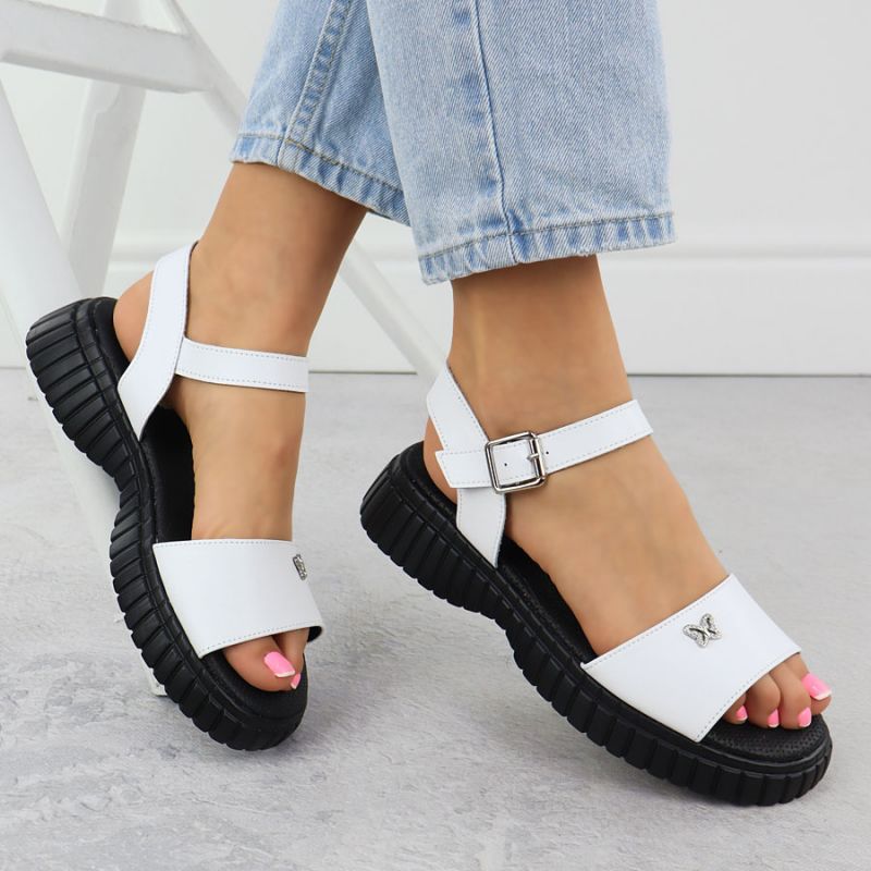 Women's leather sandals with a thick sole and a butterfly, white Filippo DS6811 Footwear Your Sports Performance