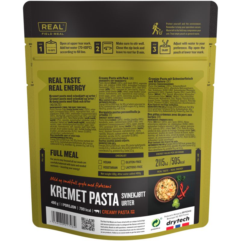 REAL FIELD MEAL Freeze-Dried Food Creamy Pasta with Pork and Herbs 480 g