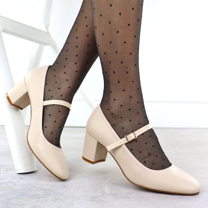 Nude low-heeled pumps with strap Sergio Leone PB176 Footwear Your Sports Performance