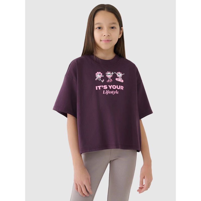 Girls' oversize printed crop top 4F 4FJRSS25TTSHF2587-50S *Kategoria tymczasowa Your Sports Performance