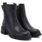 Women’s black leather block-heel ankle boots Vinceza 67033