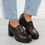 Women's loafers on a block heel, brown, Potocki SZ12700 Footwear Your Sports Performance