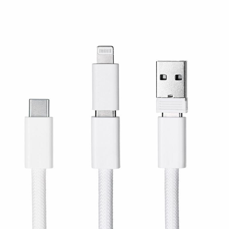 Activejet 3-in-1 white lanyard with charging cable. Available with various connectors: USB-C, Lightning Adapter, USB-A. _Gadżety i Prezenty/Gadżety Your Sports Performance