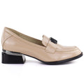 Women's patent leather shoes with a decorative heel, beige, Vinceza 58638 To be categorized Your Sports Performance
