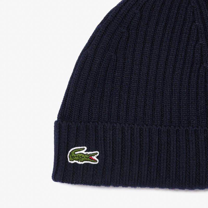 Lacoste Ribbed Wool Beanie Navy Blue - RB0001-166 Lacoste