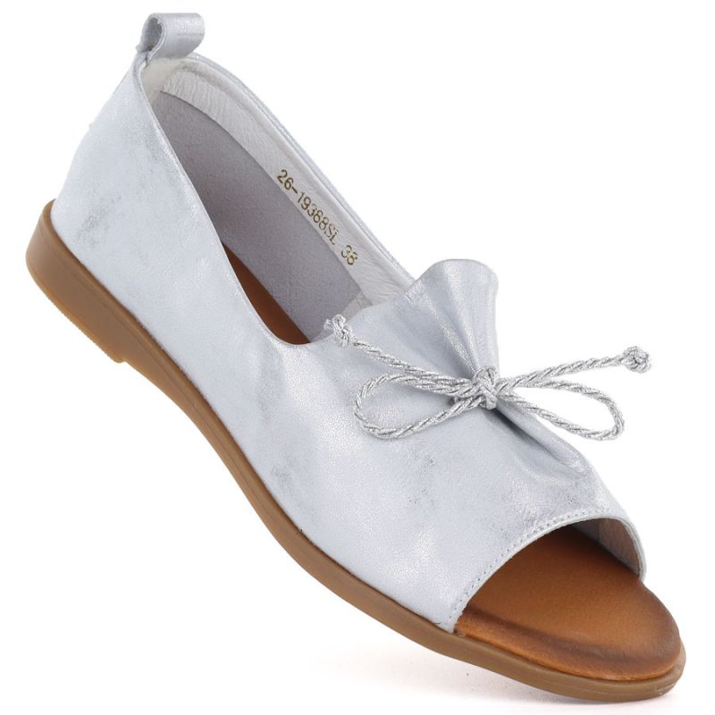 Women's leather open-toe silver shoes Cambell 19388 Cambell